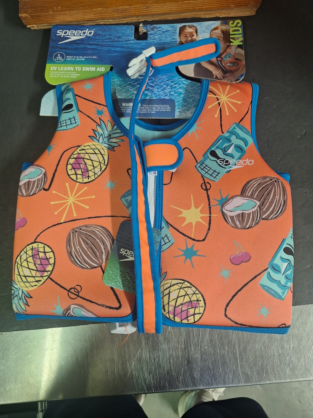 Speedo Kids Orange Tropical Pineapple & Coconut Front-Zip Swim Aid